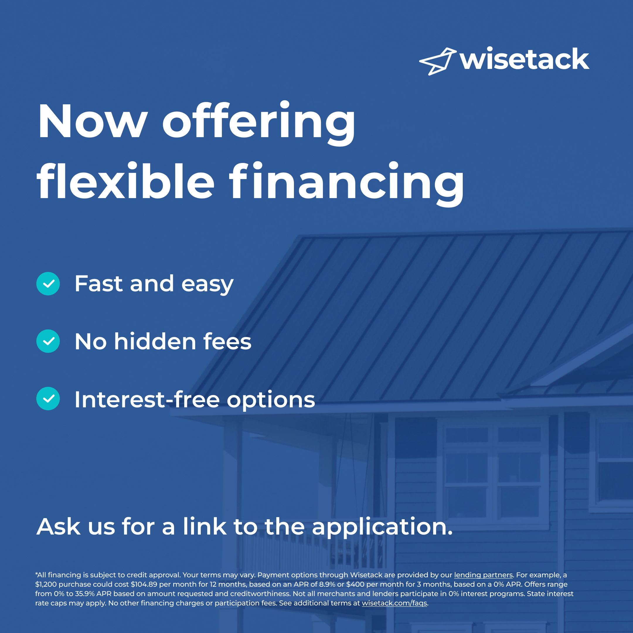 Now offering flexible financing through Wisetack — fast and easy, no hidden fees, interest-free options